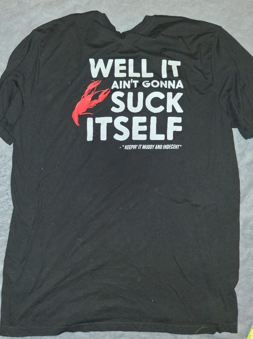 District Black Short Sleeve Tee with White Text & Red Graphic